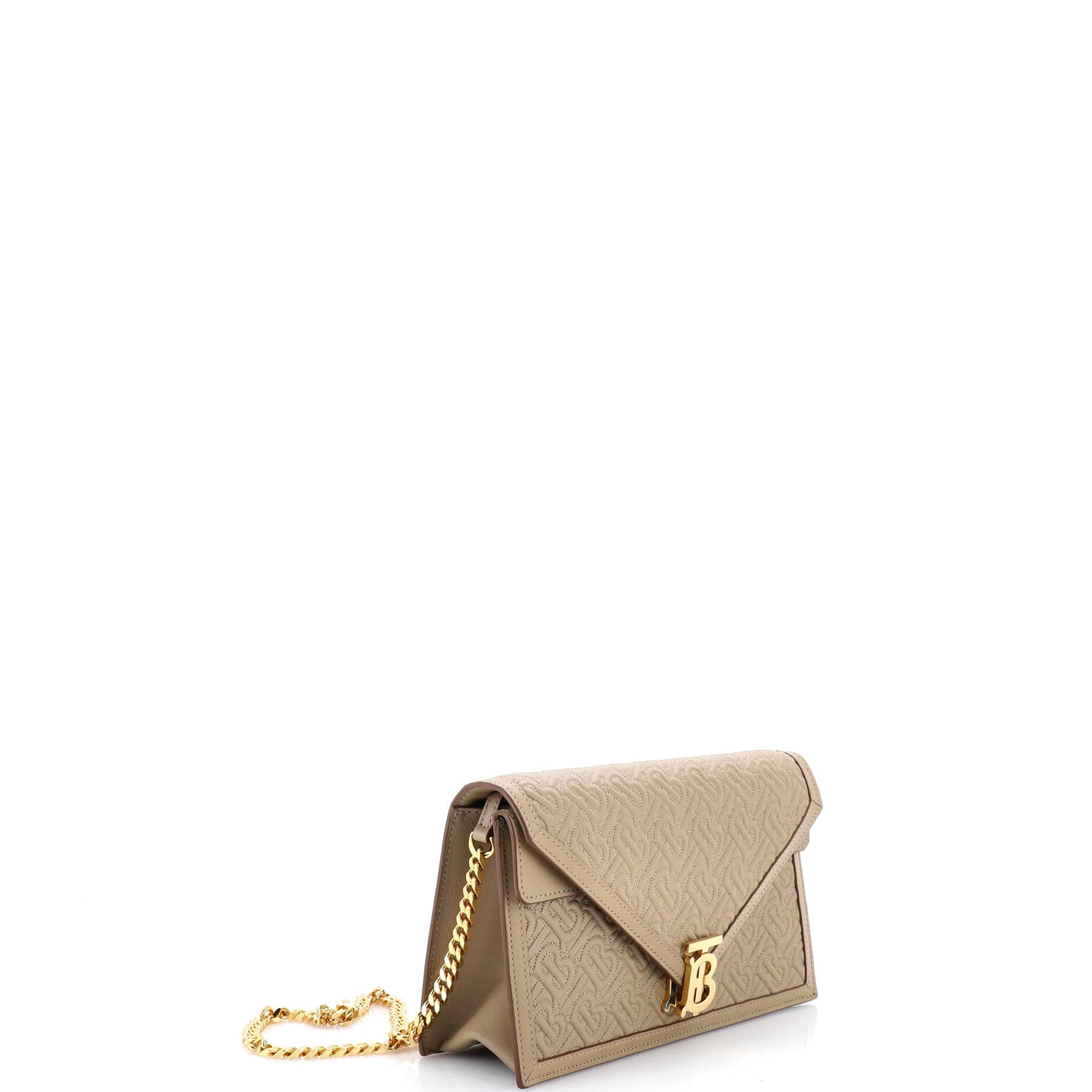 TB Envelope Chain Clutch Monogram Embossed Leather Small