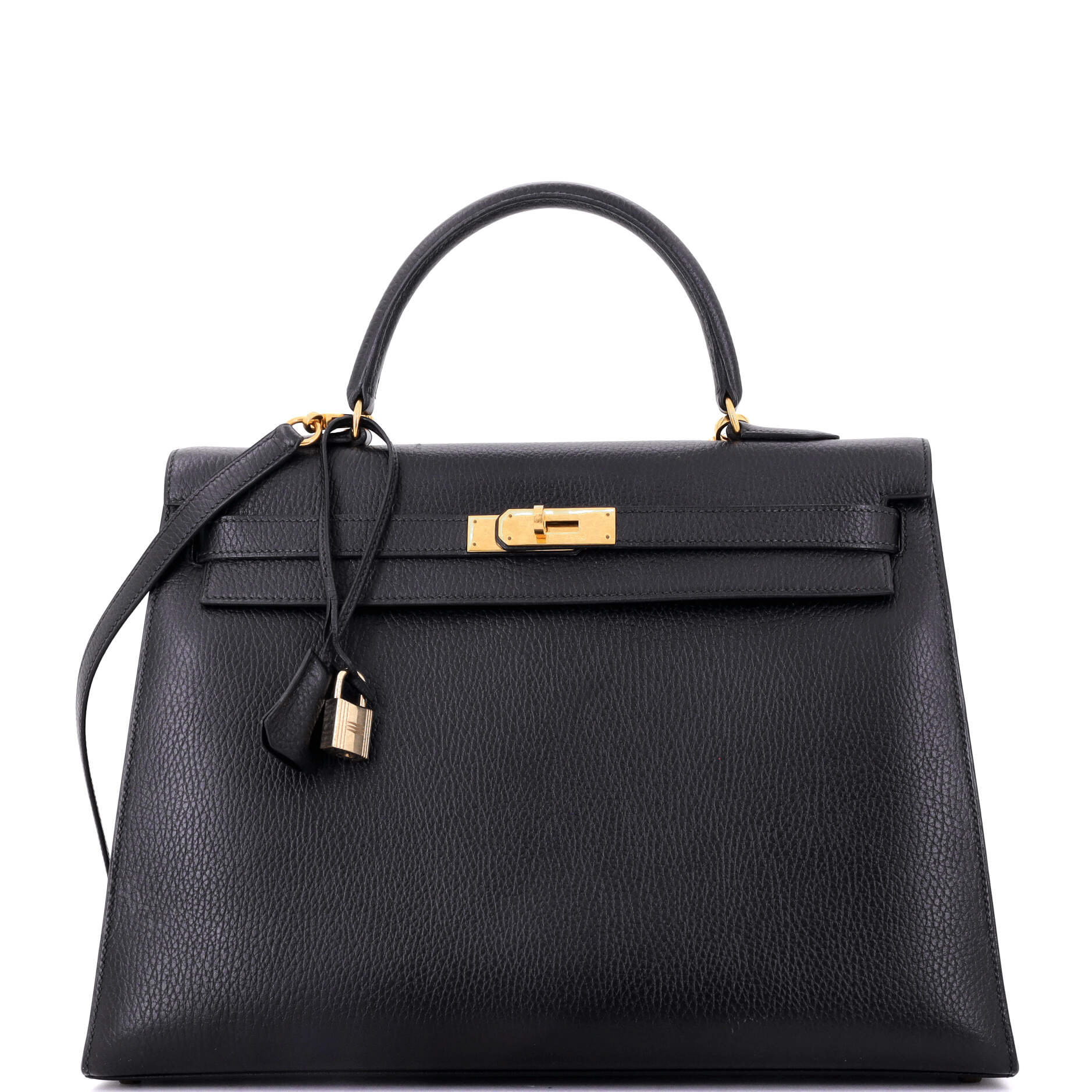 Kelly Handbag Noir Ardennes with Gold Hardware 35