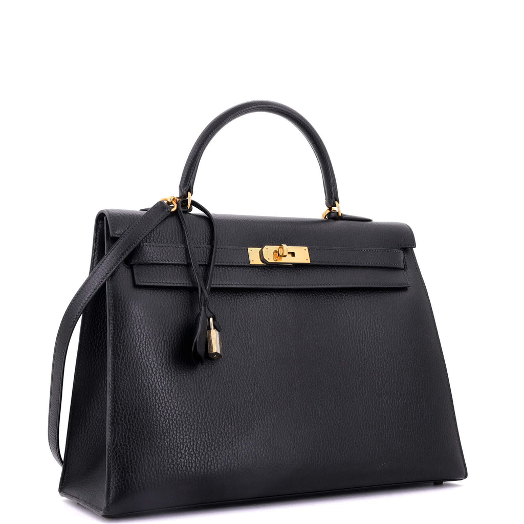 Kelly Handbag Noir Ardennes with Gold Hardware 35