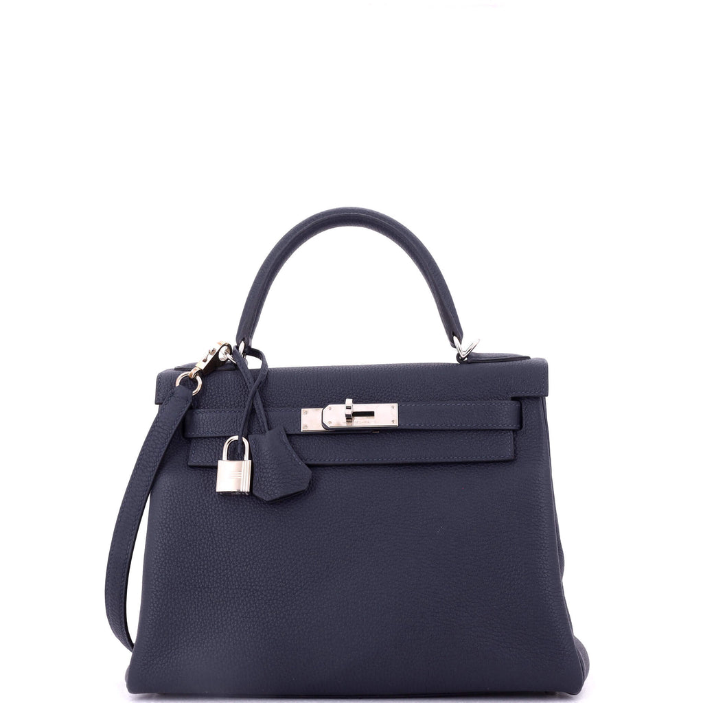 Kelly Handbag Bleu Nuit Togo with Palladium Hardware 28