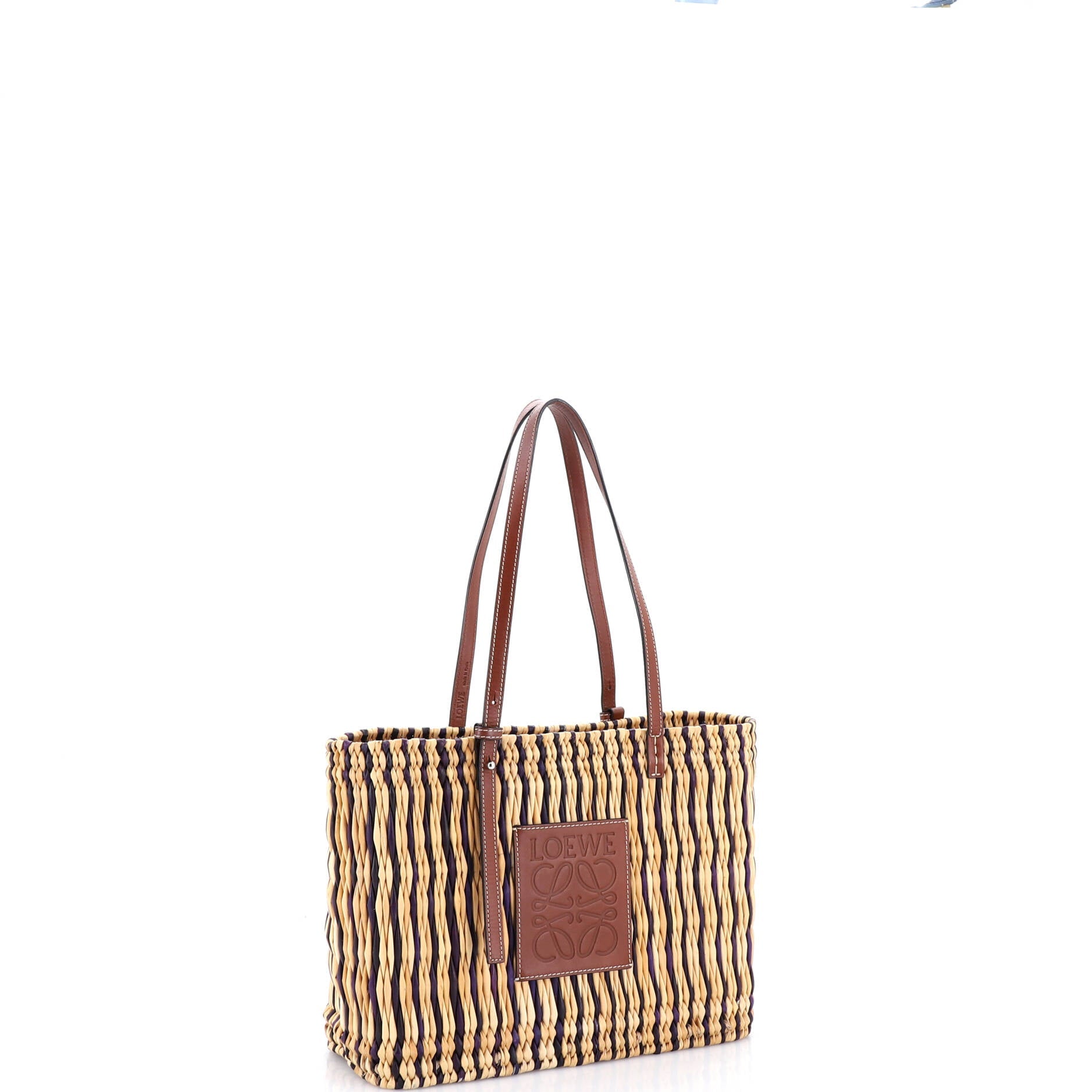 Paula's Ibiza Square Basket Tote Woven Reed with Leather Small