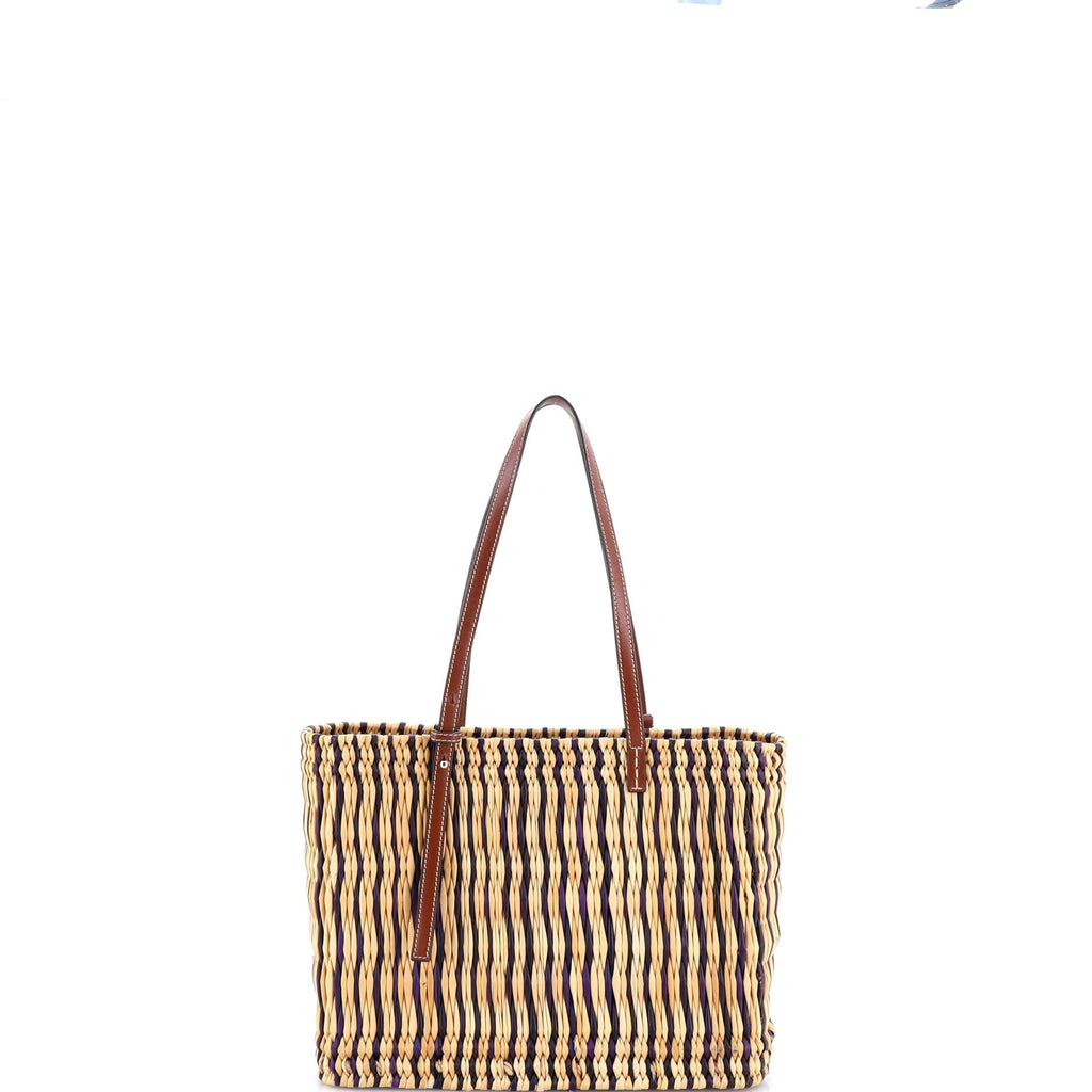 Paula's Ibiza Square Basket Tote Woven Reed with Leather Small