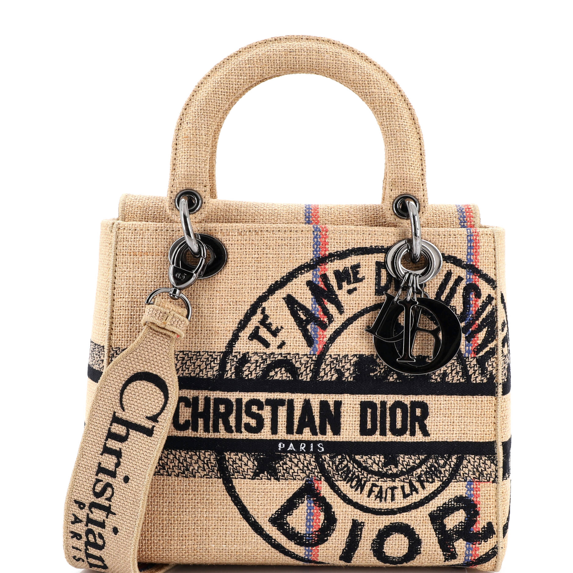 Lady D-Lite Bag Embroidered Jute Canvas Medium