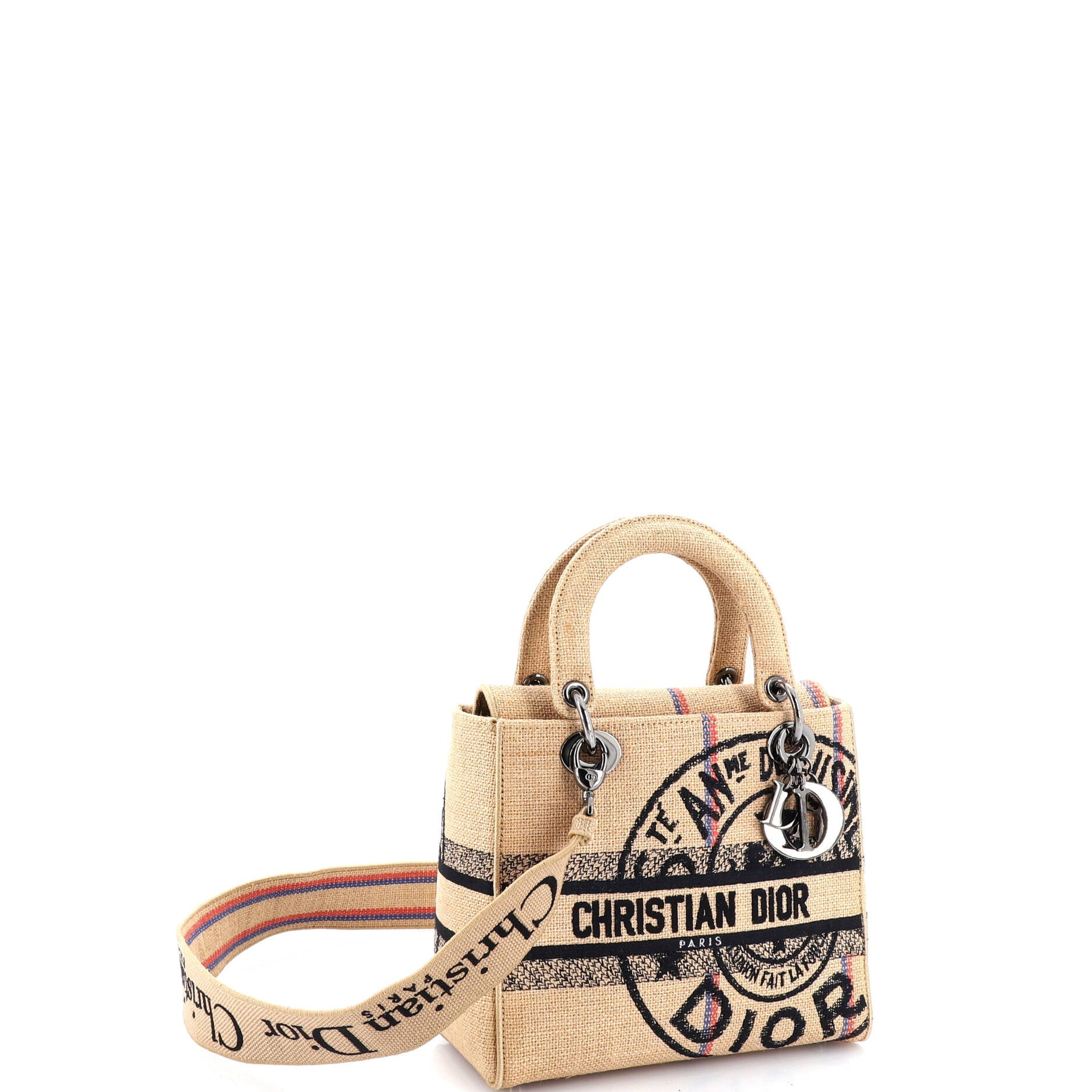 Lady D-Lite Bag Embroidered Jute Canvas Medium
