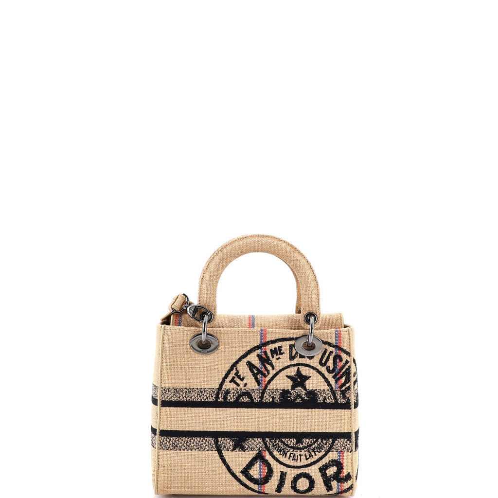 Lady D-Lite Bag Embroidered Jute Canvas Medium