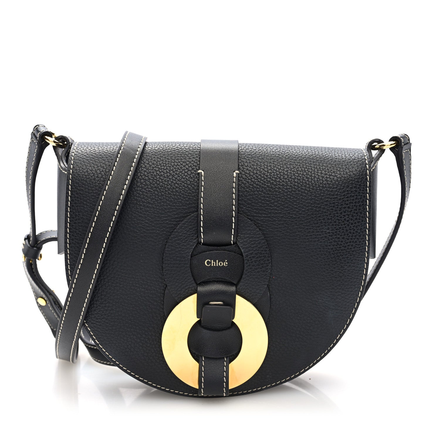 Grained Calfskin Small Darryl Saddle Crossbody Bag Black