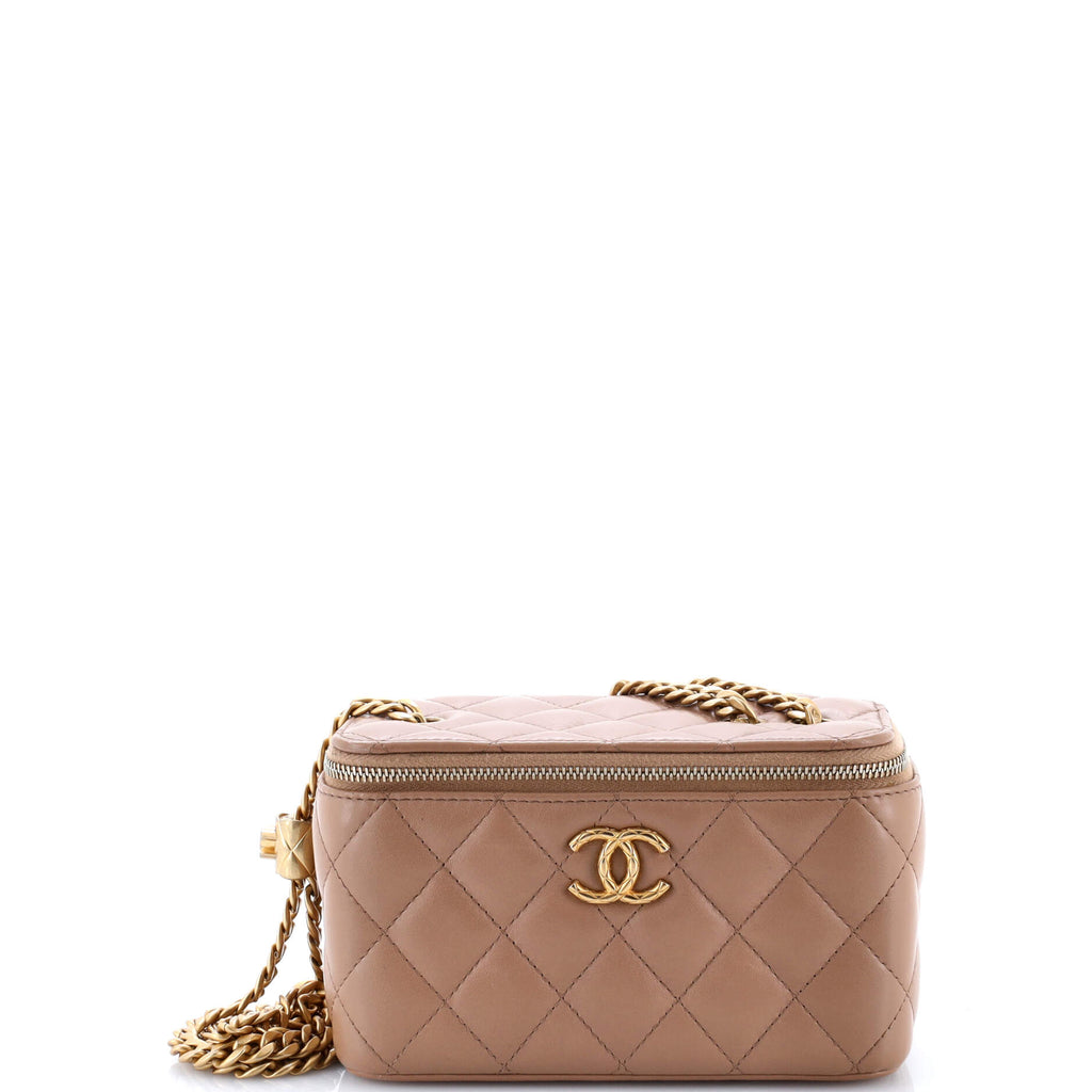 All Slide Long Vanity Case with Chain Quilted Lambskin Small