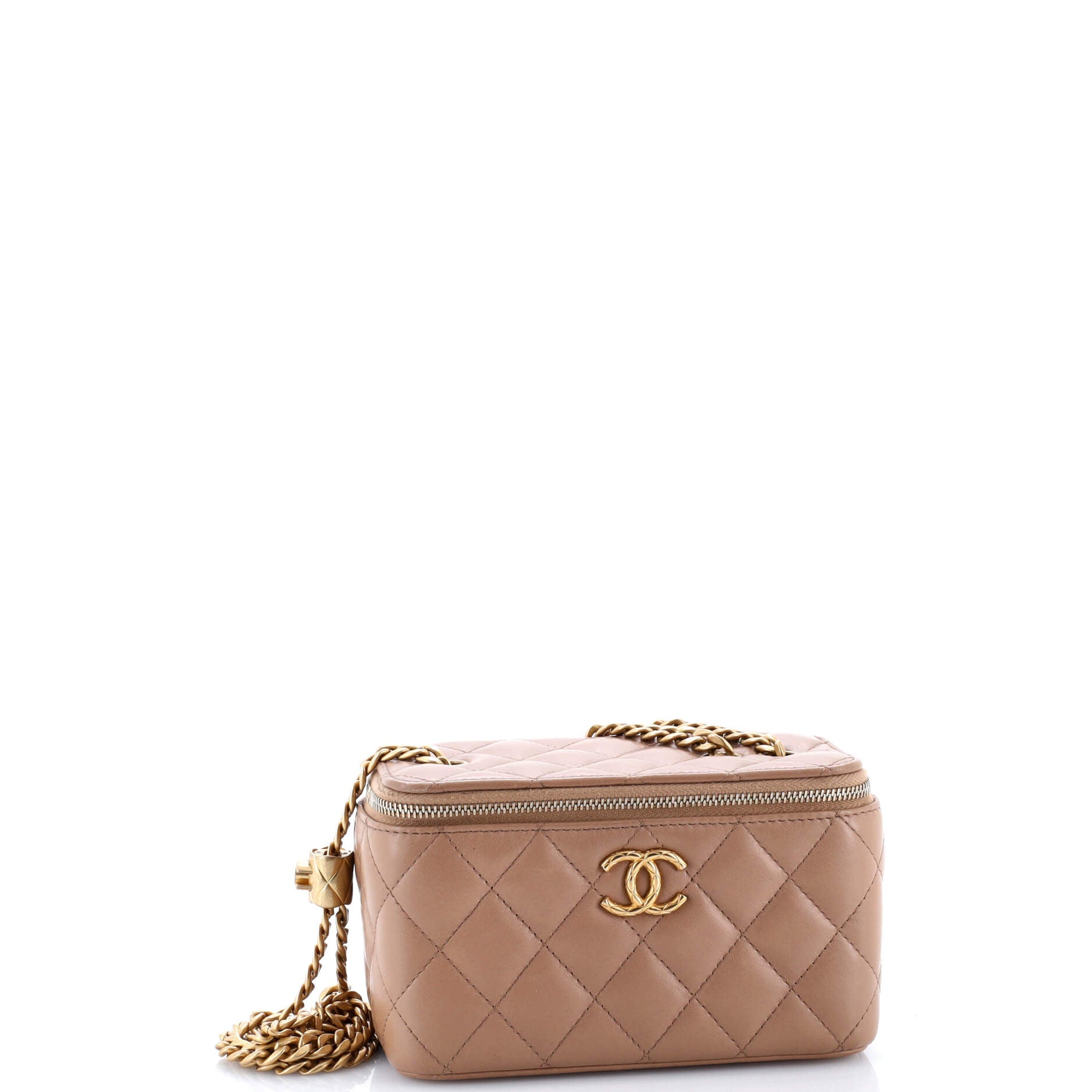 All Slide Long Vanity Case with Chain Quilted Lambskin Small