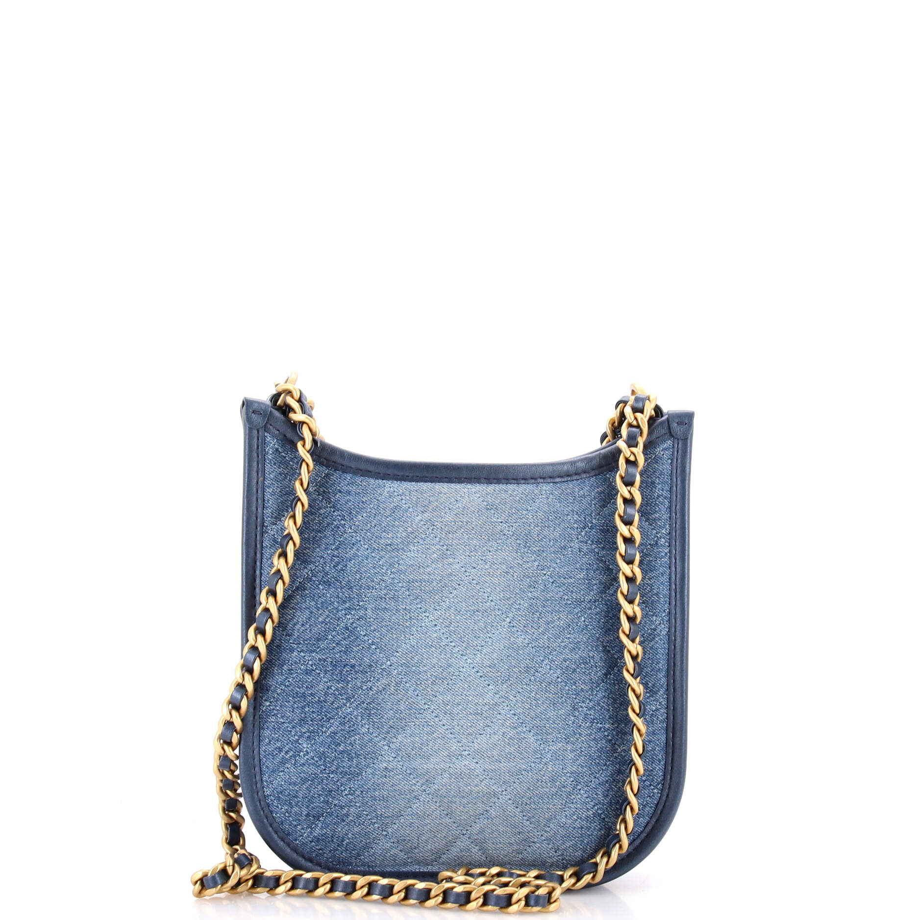 CC Front Pocket Chain Hobo Quilted Denim Small