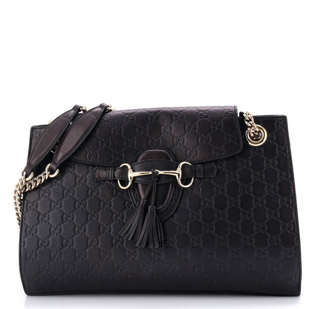 Emily Chain Flap Shoulder Bag Guccissima Leather Large