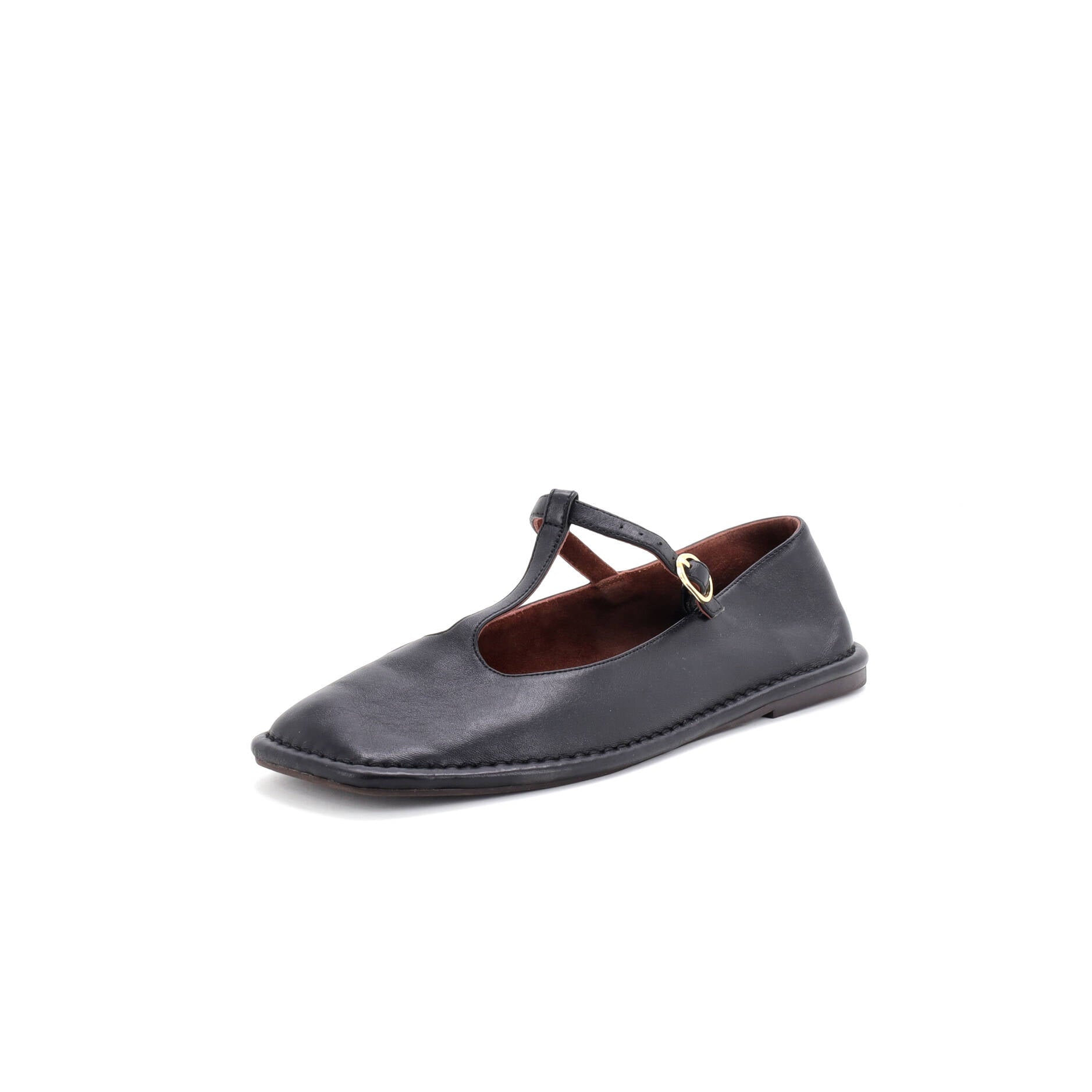 Women's Square T-Strap Flats Leather