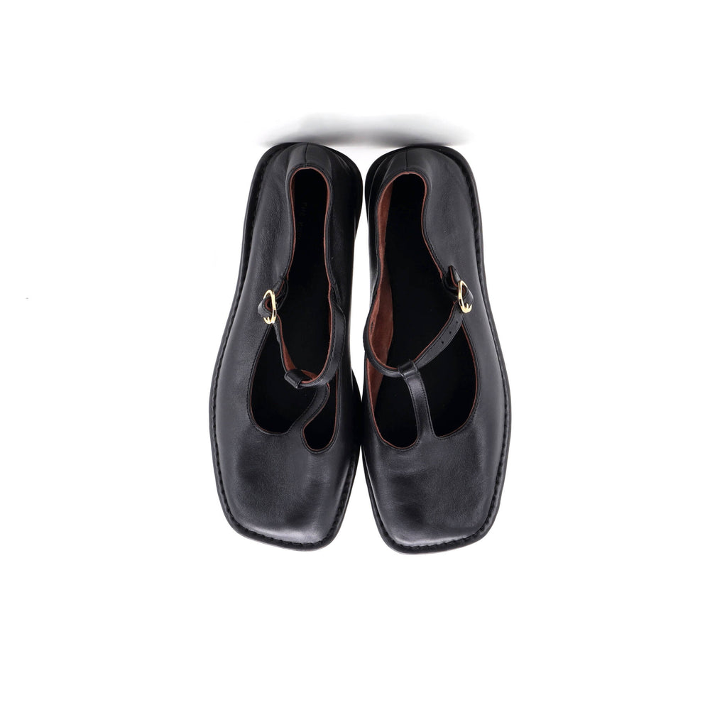 Women's Square T-Strap Flats Leather