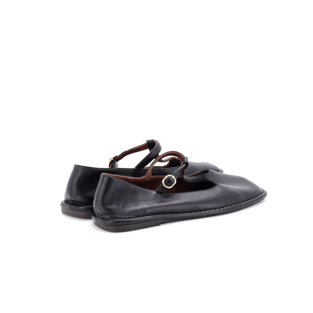 Women's Square T-Strap Flats Leather
