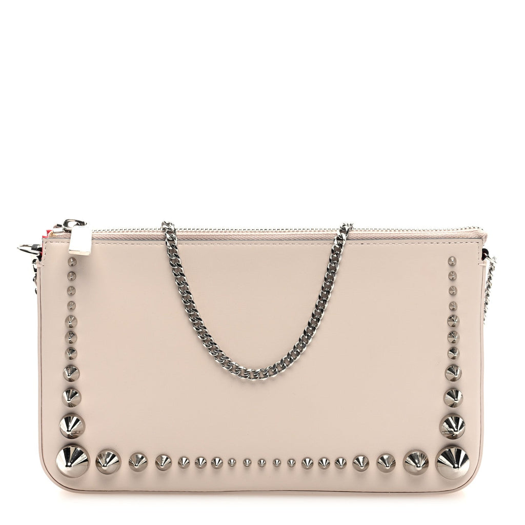 Calfskin Paris Spiked Loubila Chain Clutch Leche