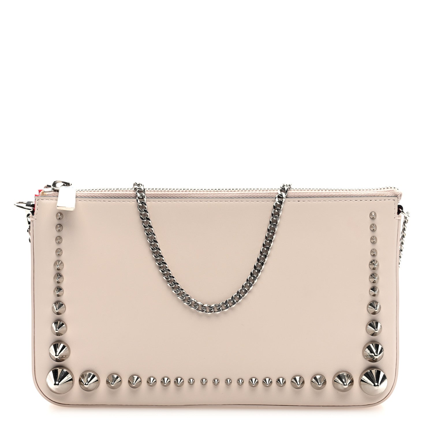 Calfskin Paris Spiked Loubila Chain Clutch Leche