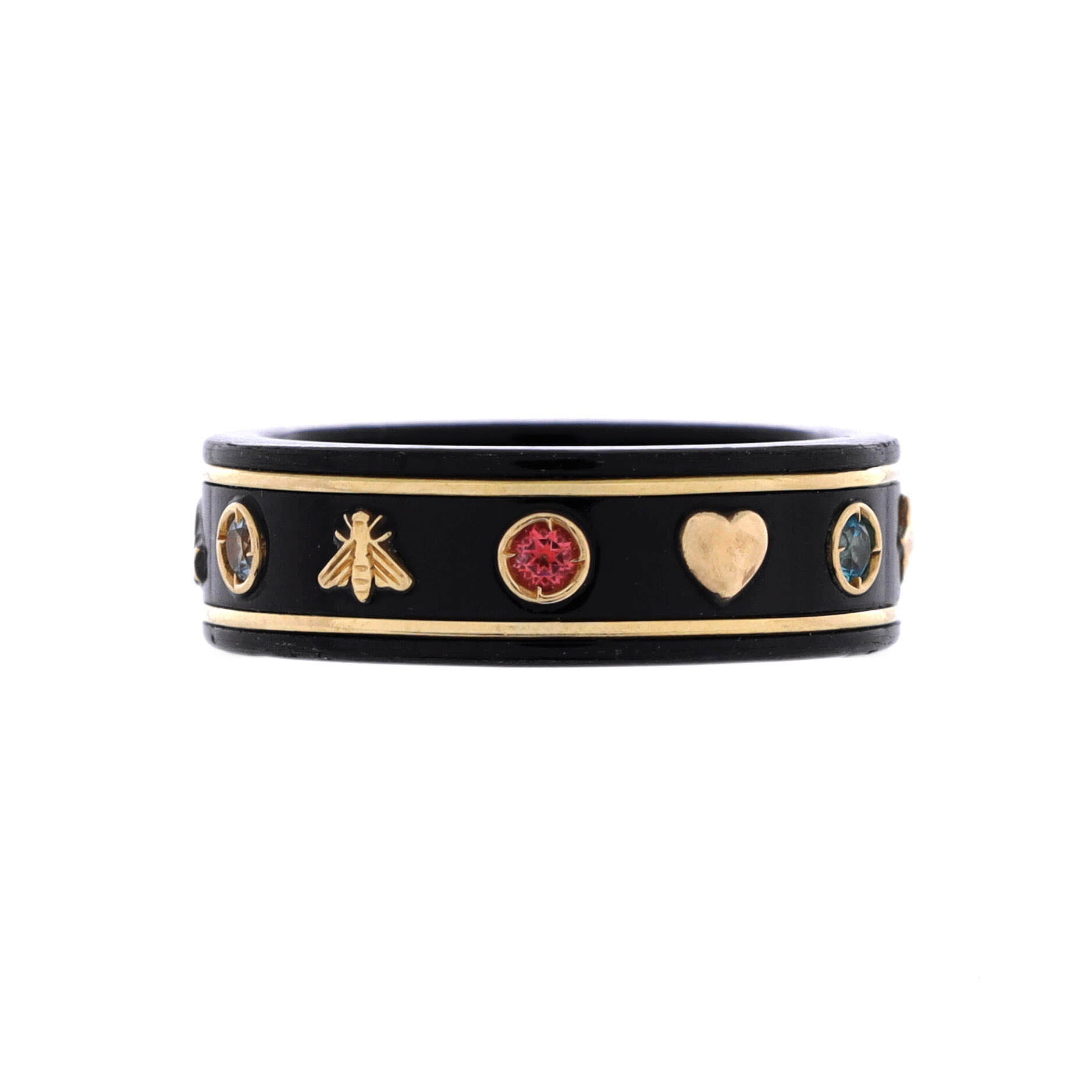 Icon Band Ring Synthetic Corundum with 18K Yellow Gold and Multicolor Topaz 7mm