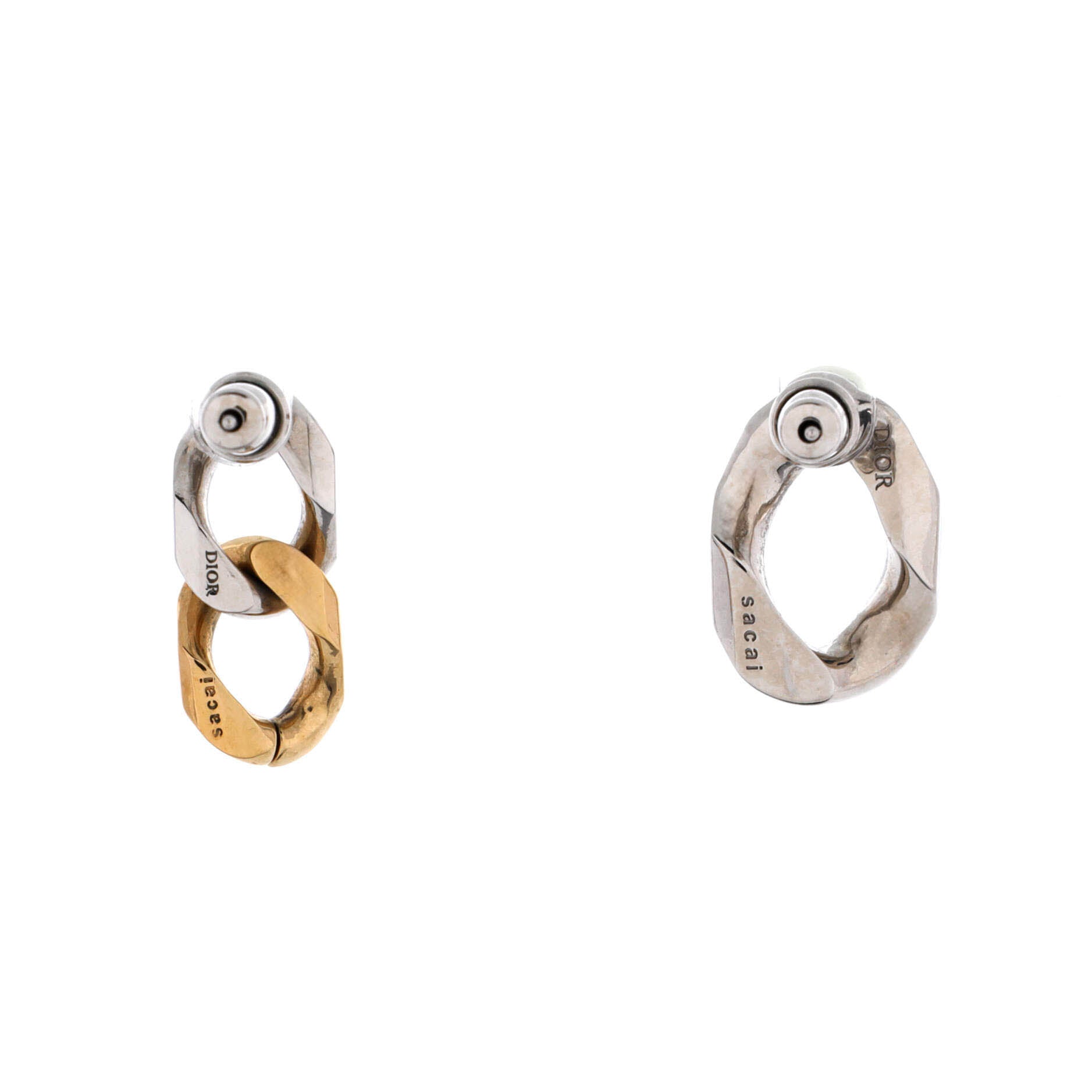 x Sacai Asymmetrical Twisted Link Stud Earrings Metal with Faux Pearls