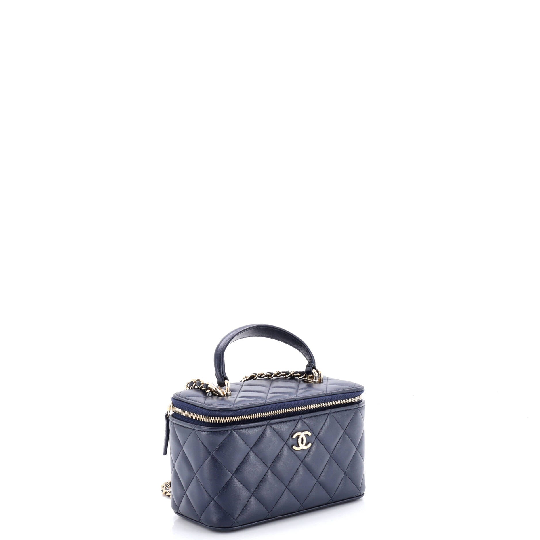Classic Top Handle Vanity Case with Chain Quilted Lambskin Small