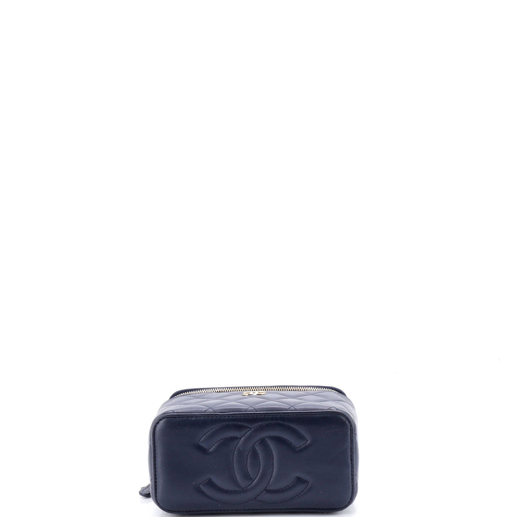 Classic Top Handle Vanity Case with Chain Quilted Lambskin Small