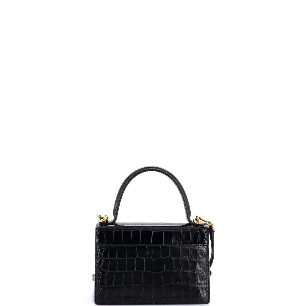 Sharp Top Handle Bag Crocodile Embossed Leather XS