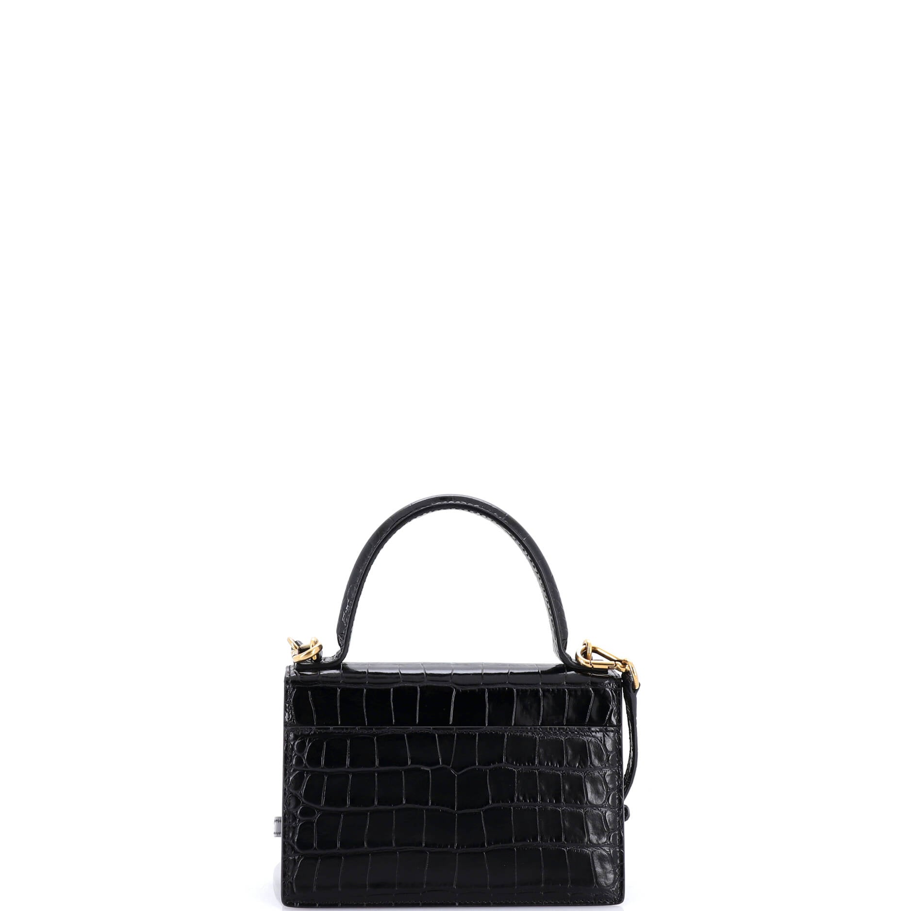 Sharp Top Handle Bag Crocodile Embossed Leather XS