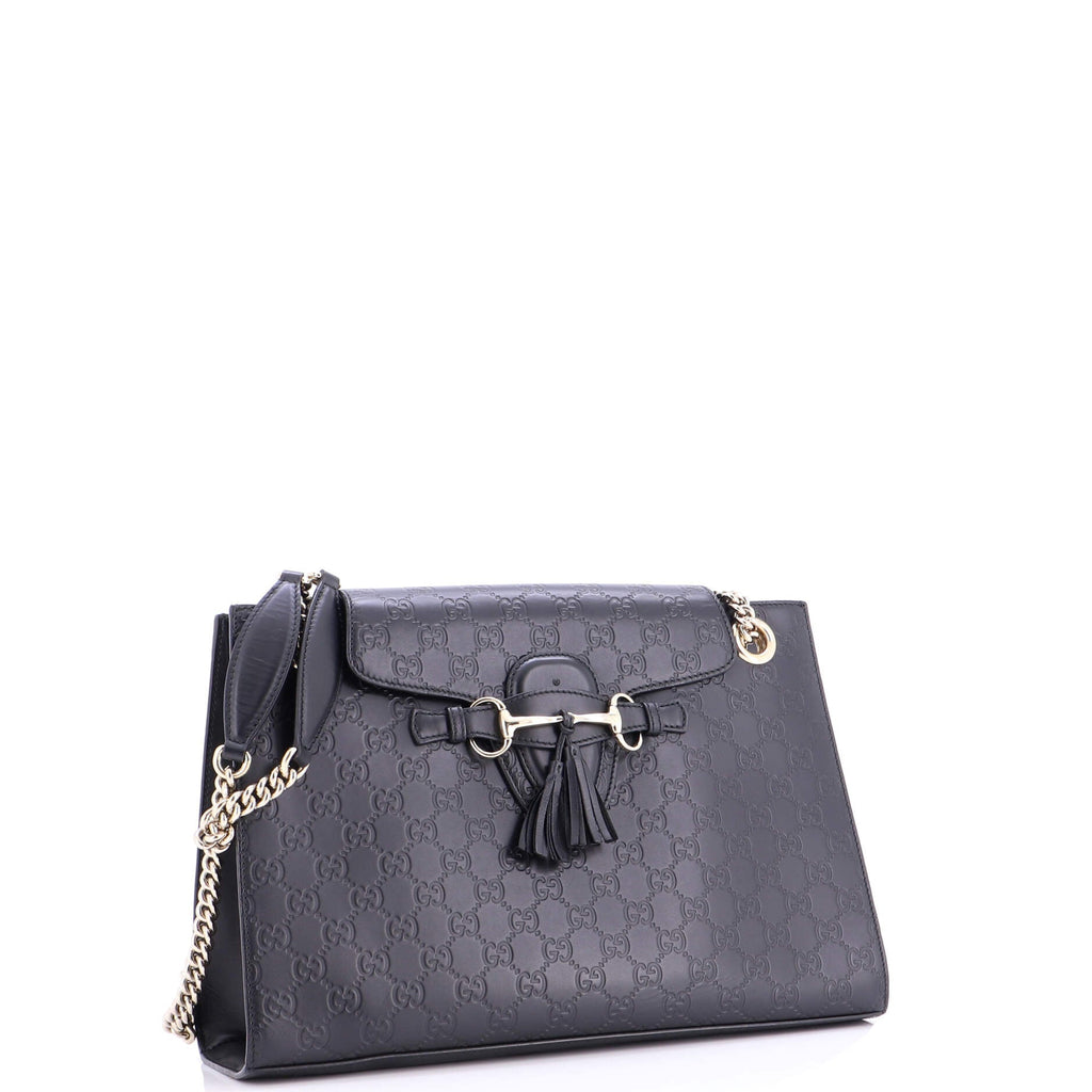 Emily Chain Flap Shoulder Bag Guccissima Leather Large