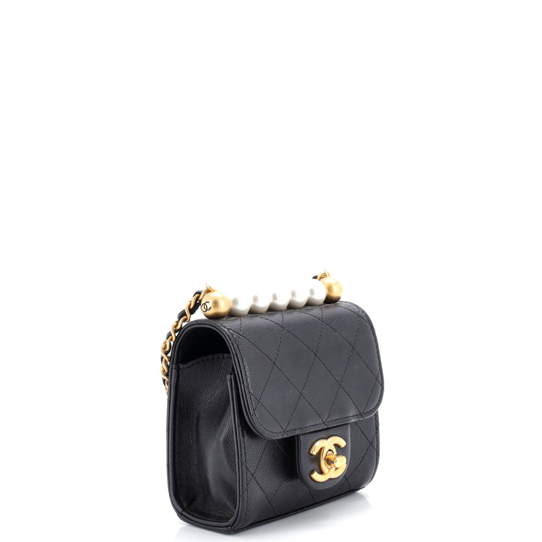 Chic Pearls Flap Clutch with Chain Quilted Goatskin Mini