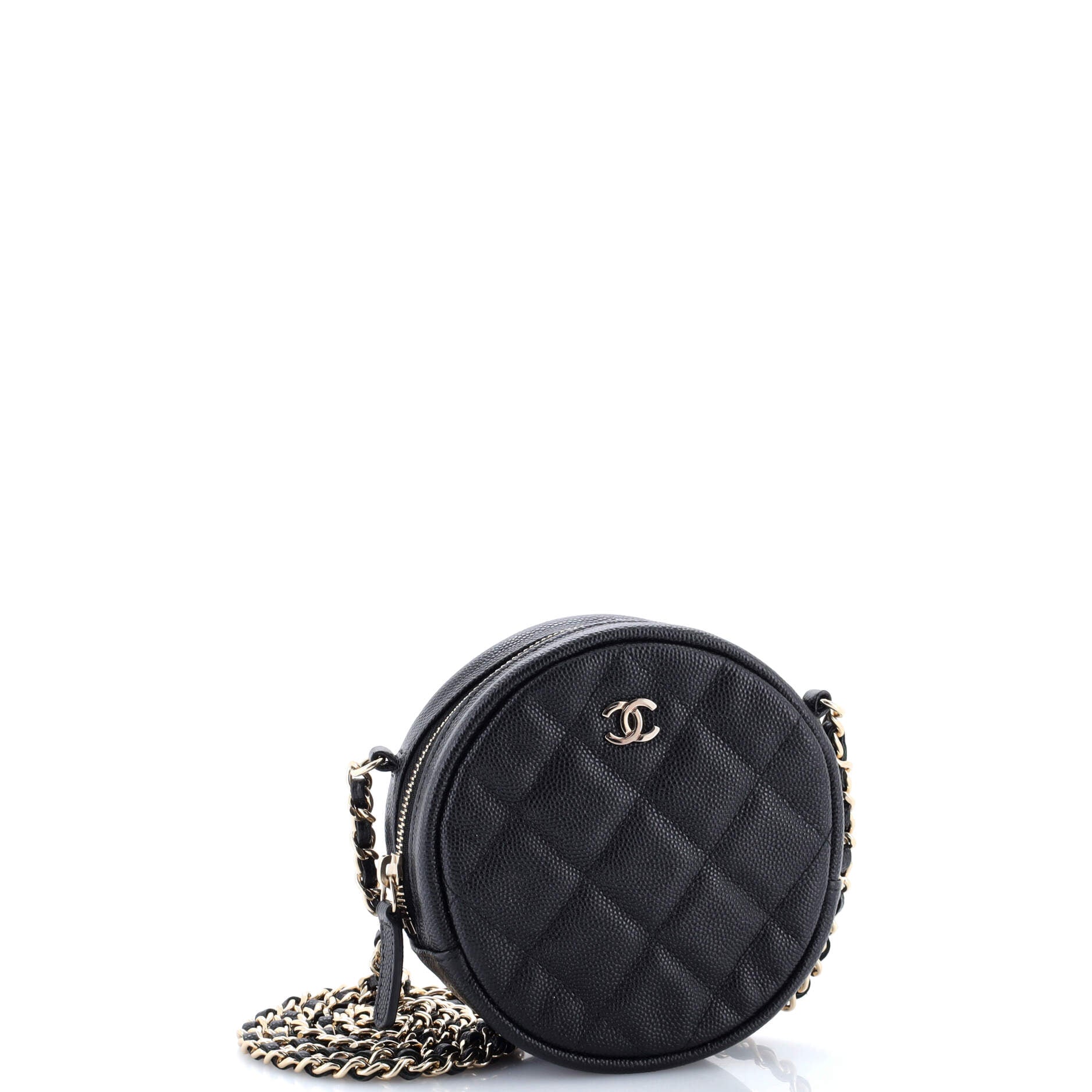 Round Clutch with Chain Quilted Caviar Mini
