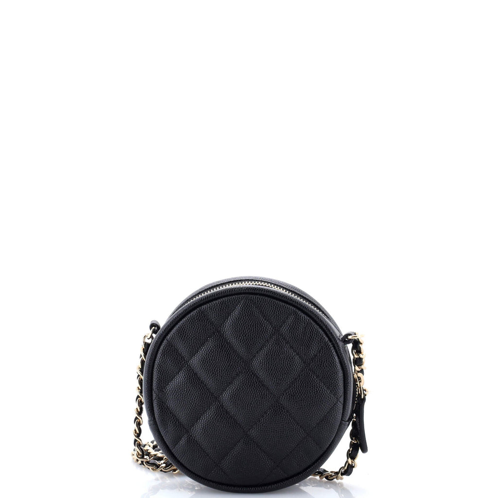 Round Clutch with Chain Quilted Caviar Mini