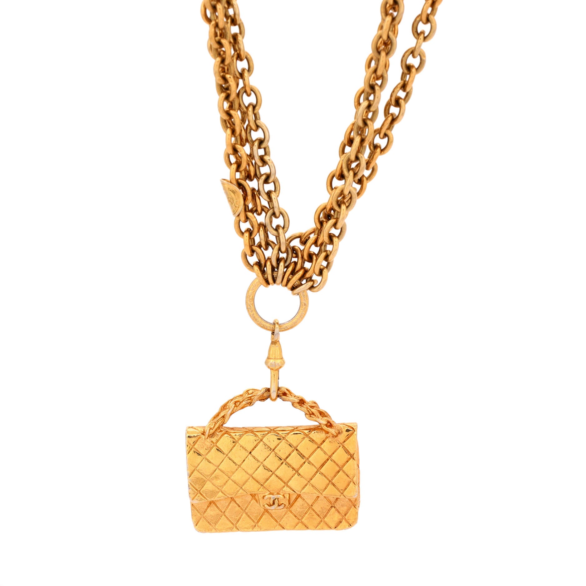 Vintage 2.55 Flap Bag Pendant Necklace Metal