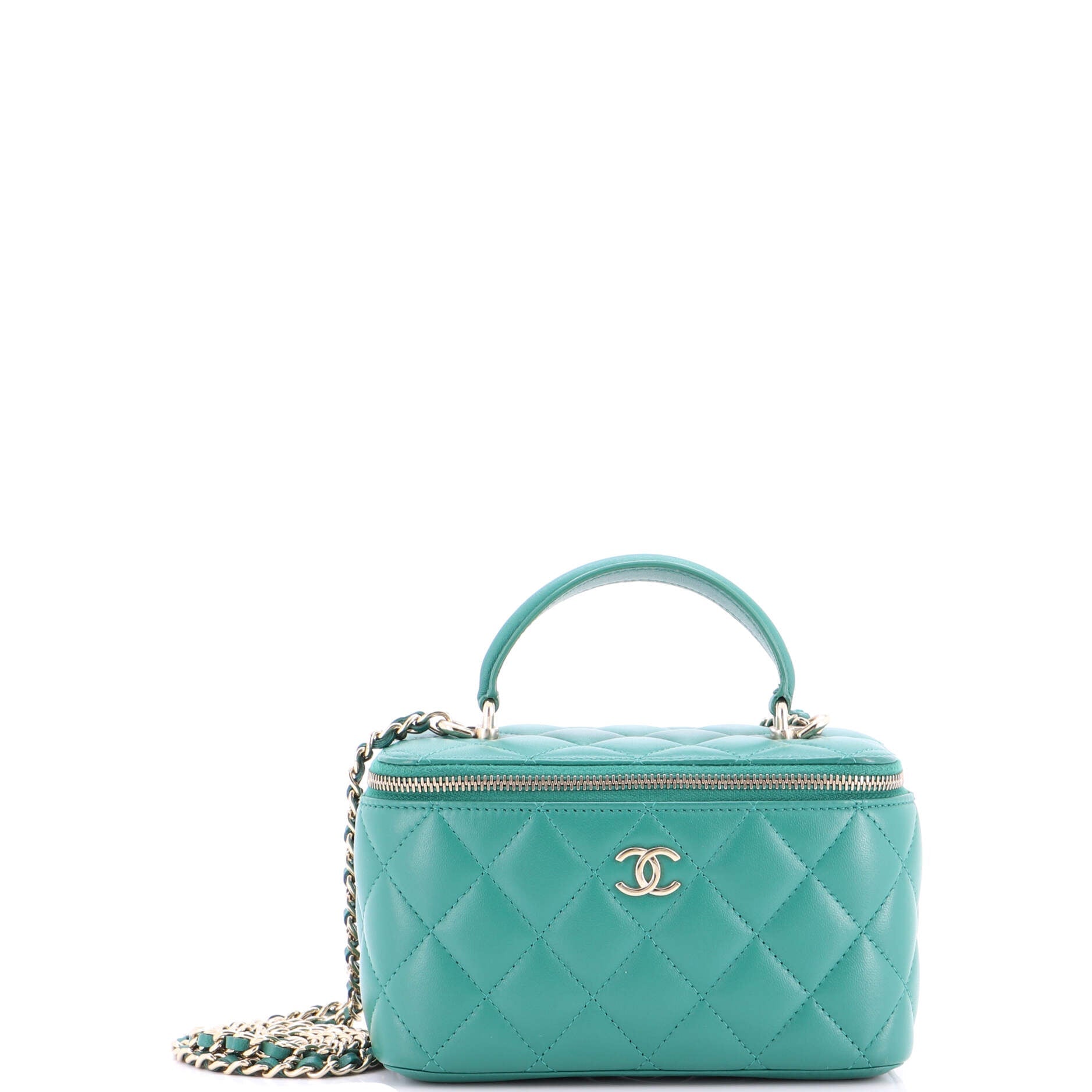 Classic Top Handle Vanity Case with Chain Quilted Lambskin Small