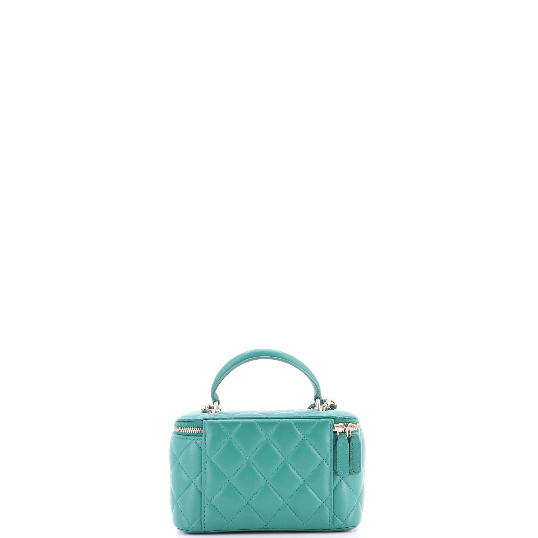 Classic Top Handle Vanity Case with Chain Quilted Lambskin Small