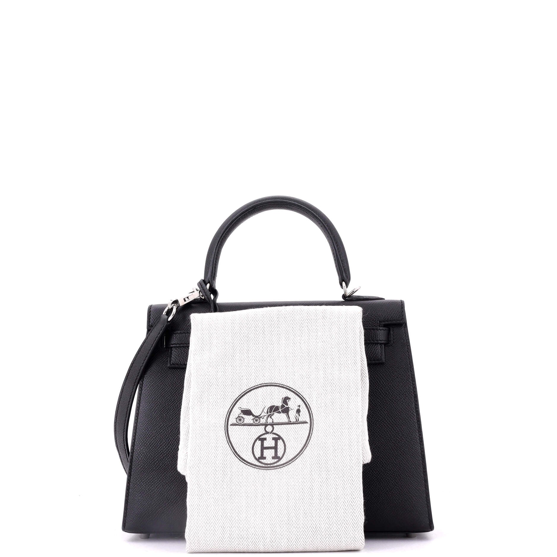 Kelly Handbag Noir Epsom with Palladium Hardware 25