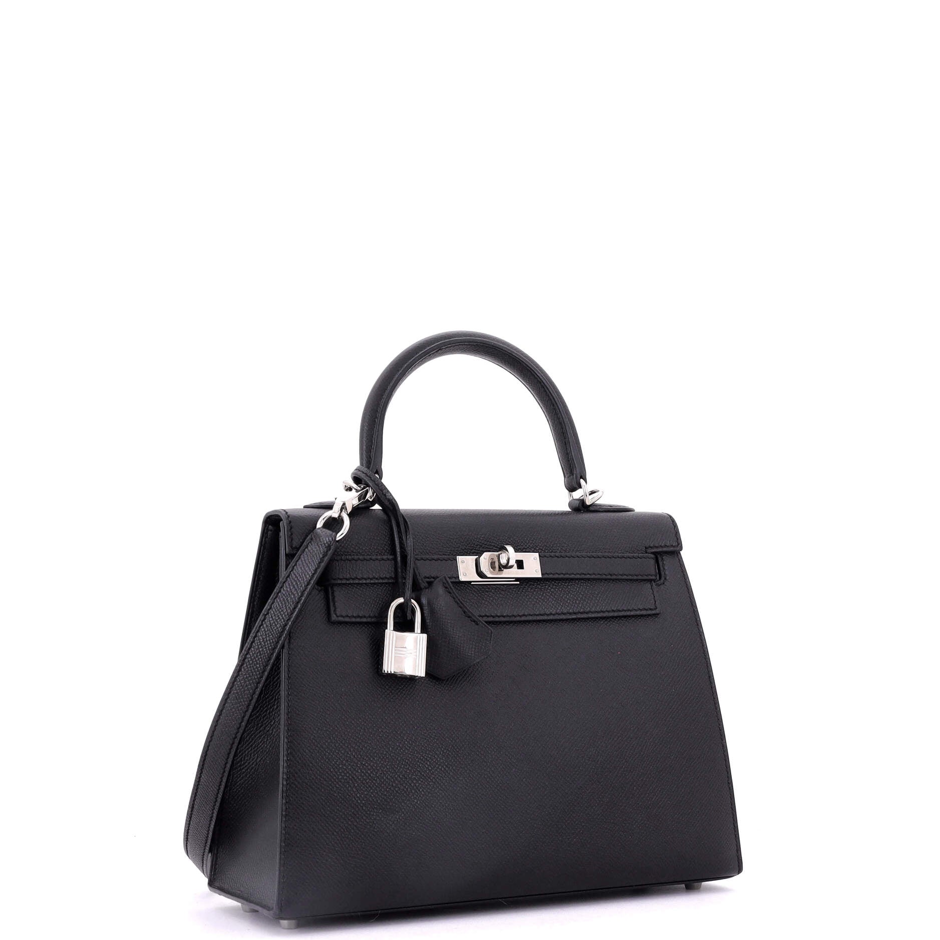 Kelly Handbag Noir Epsom with Palladium Hardware 25