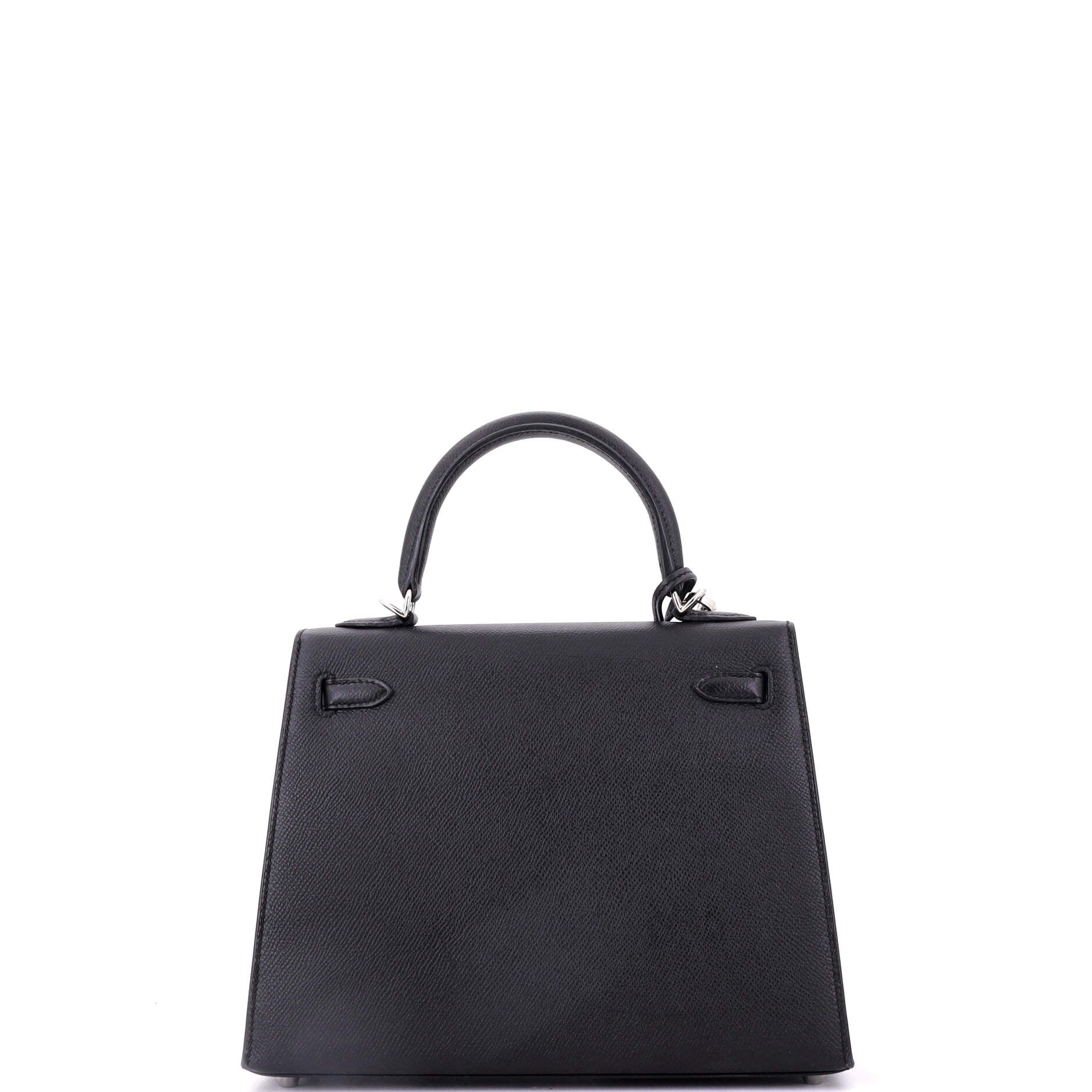 Kelly Handbag Noir Epsom with Palladium Hardware 25