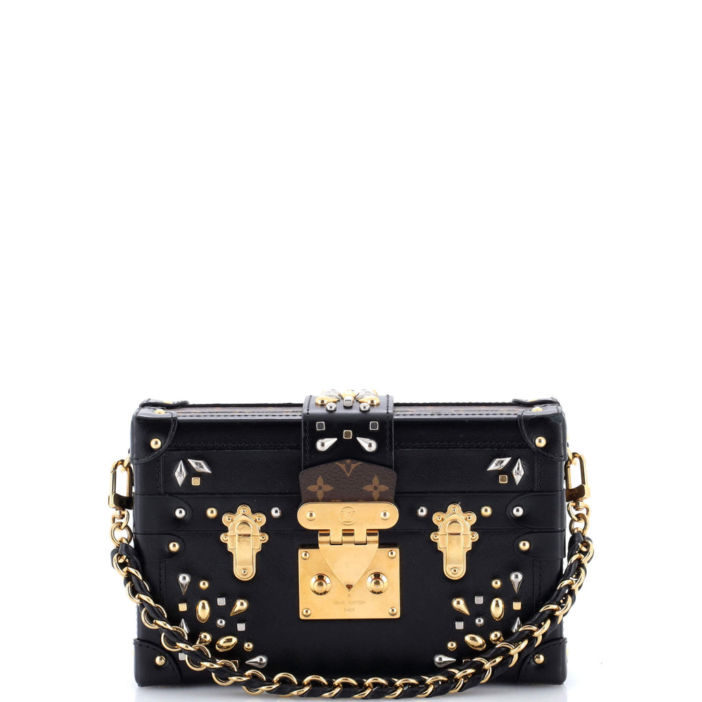Petite Malle Handbag Studded Taiga Leather and Monogram Canvas