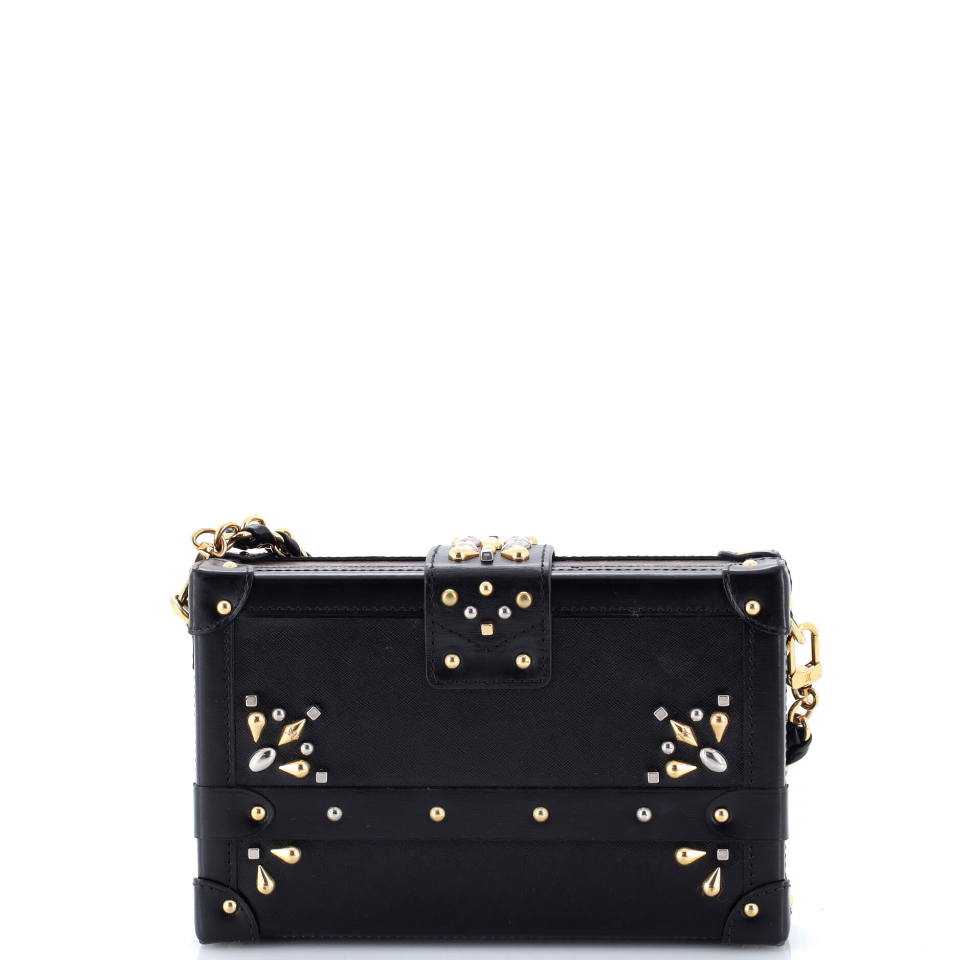 Petite Malle Handbag Studded Taiga Leather and Monogram Canvas