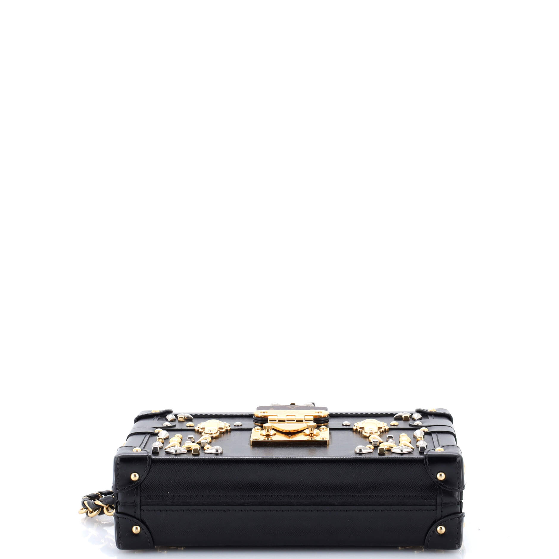 Petite Malle Handbag Studded Taiga Leather and Monogram Canvas