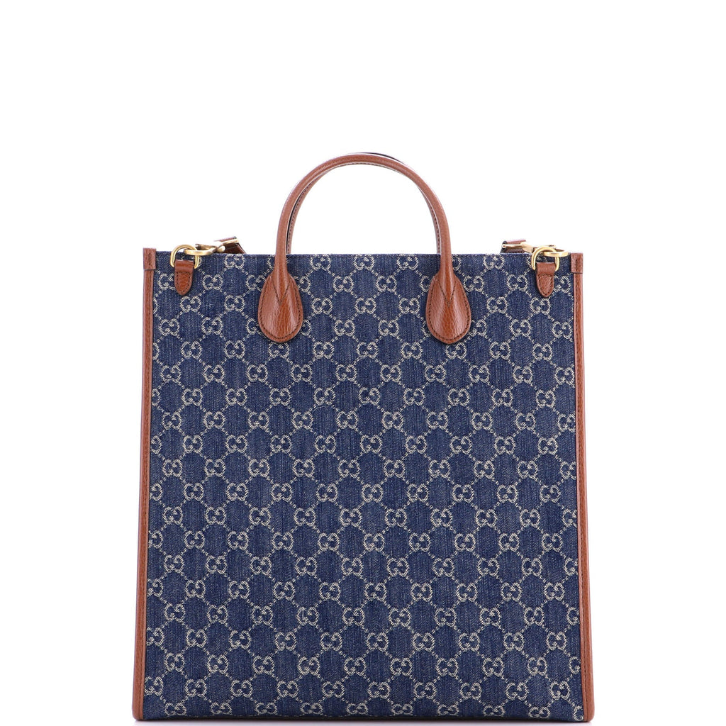 Interlocking G Patch Web Strap Convertible Tote GG Denim Tall