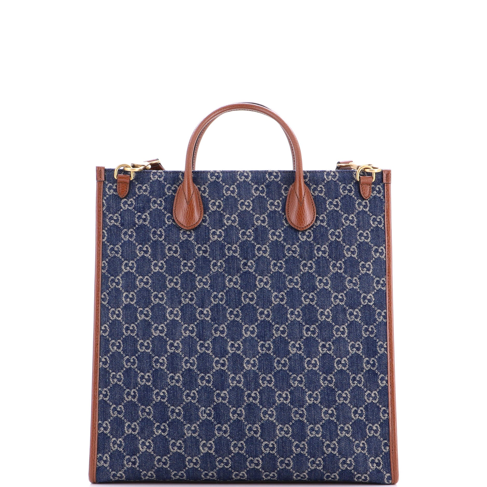 Interlocking G Patch Web Strap Convertible Tote GG Denim Tall