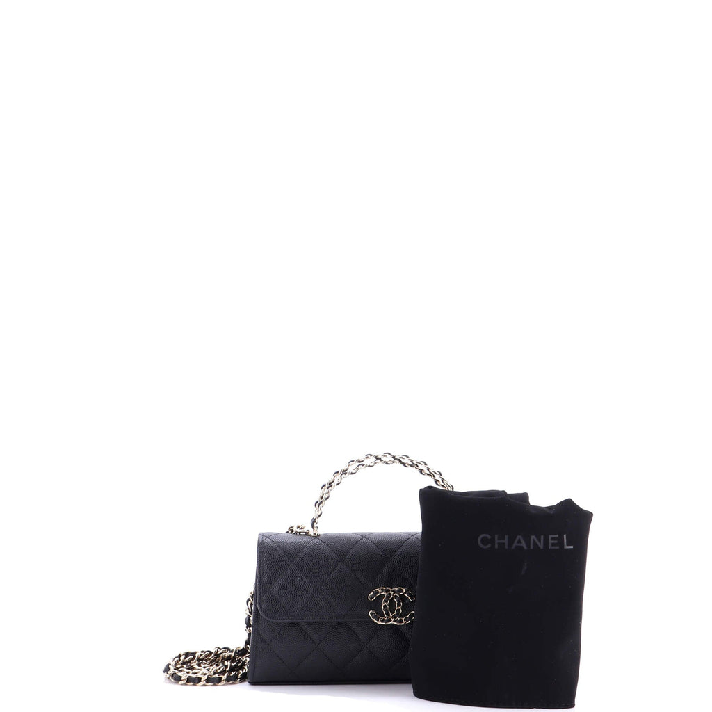 Top Handle Phone Holder with Chain Quilted Caviar