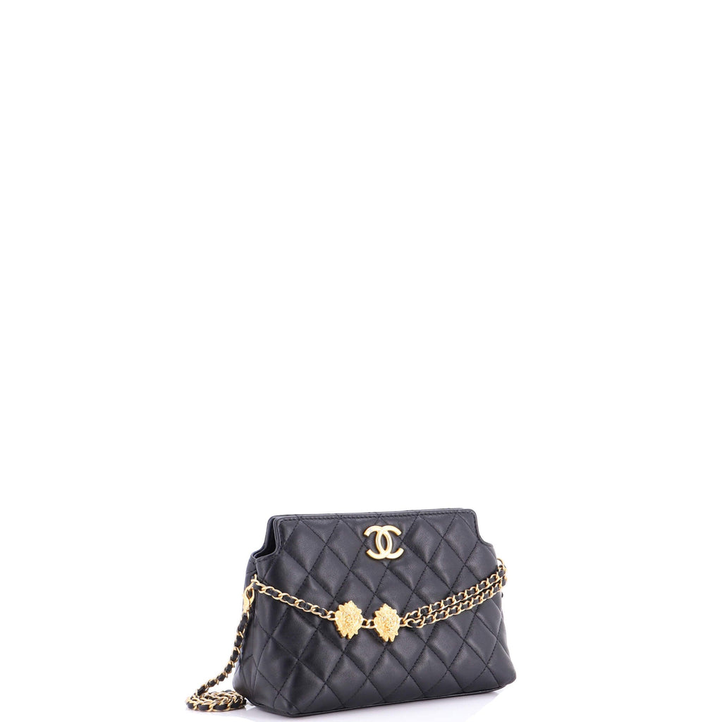 CC Leo Lion Hobo Clutch with Chain Quilted Leather Small