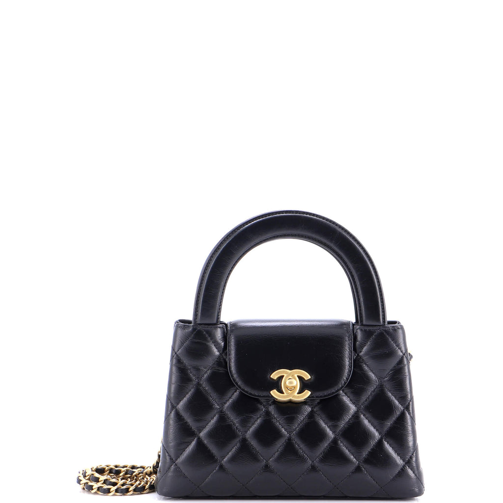 Kelly Top Handle Shopping Bag Quilted Shiny Aged Calfskin Mini