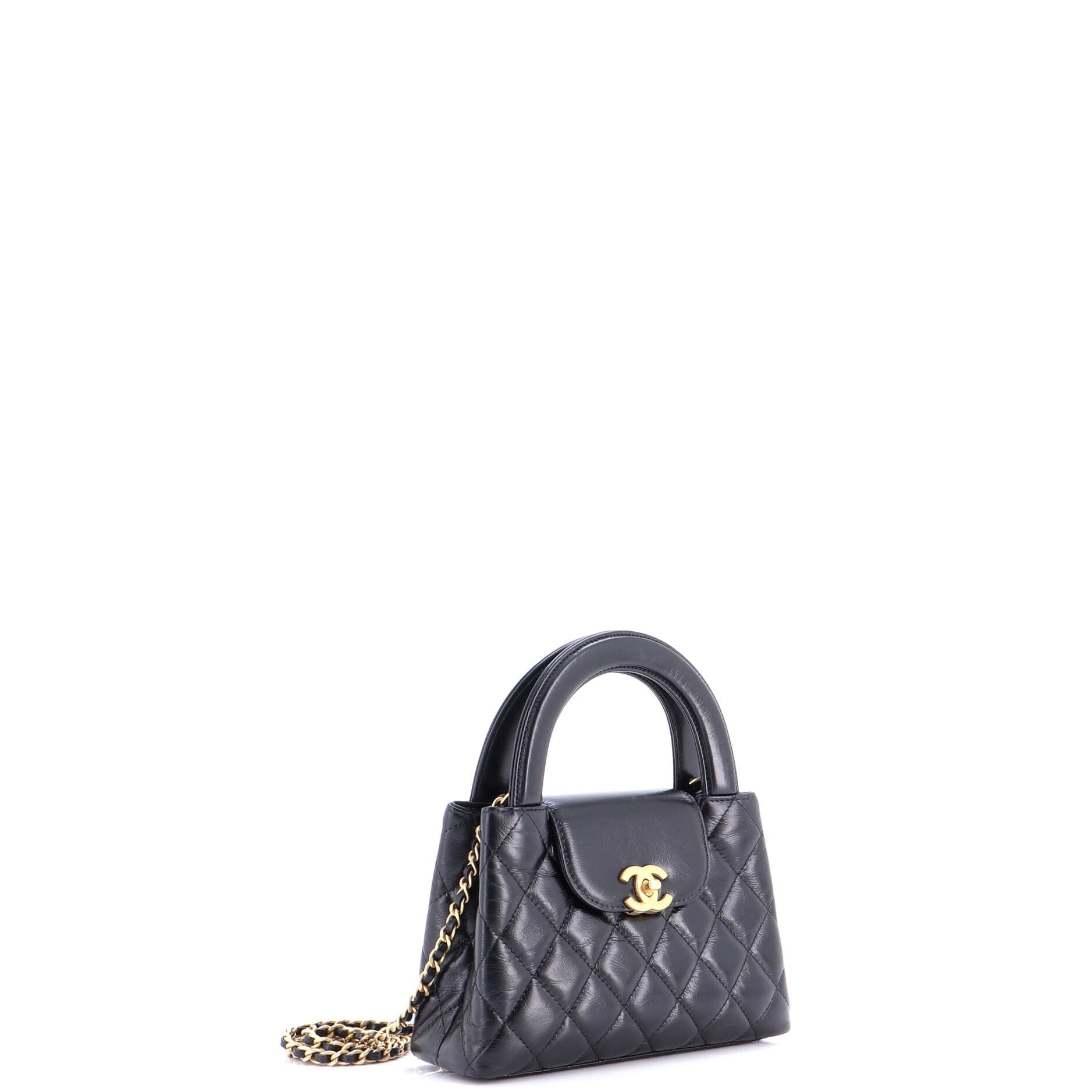Kelly Top Handle Shopping Bag Quilted Shiny Aged Calfskin Mini