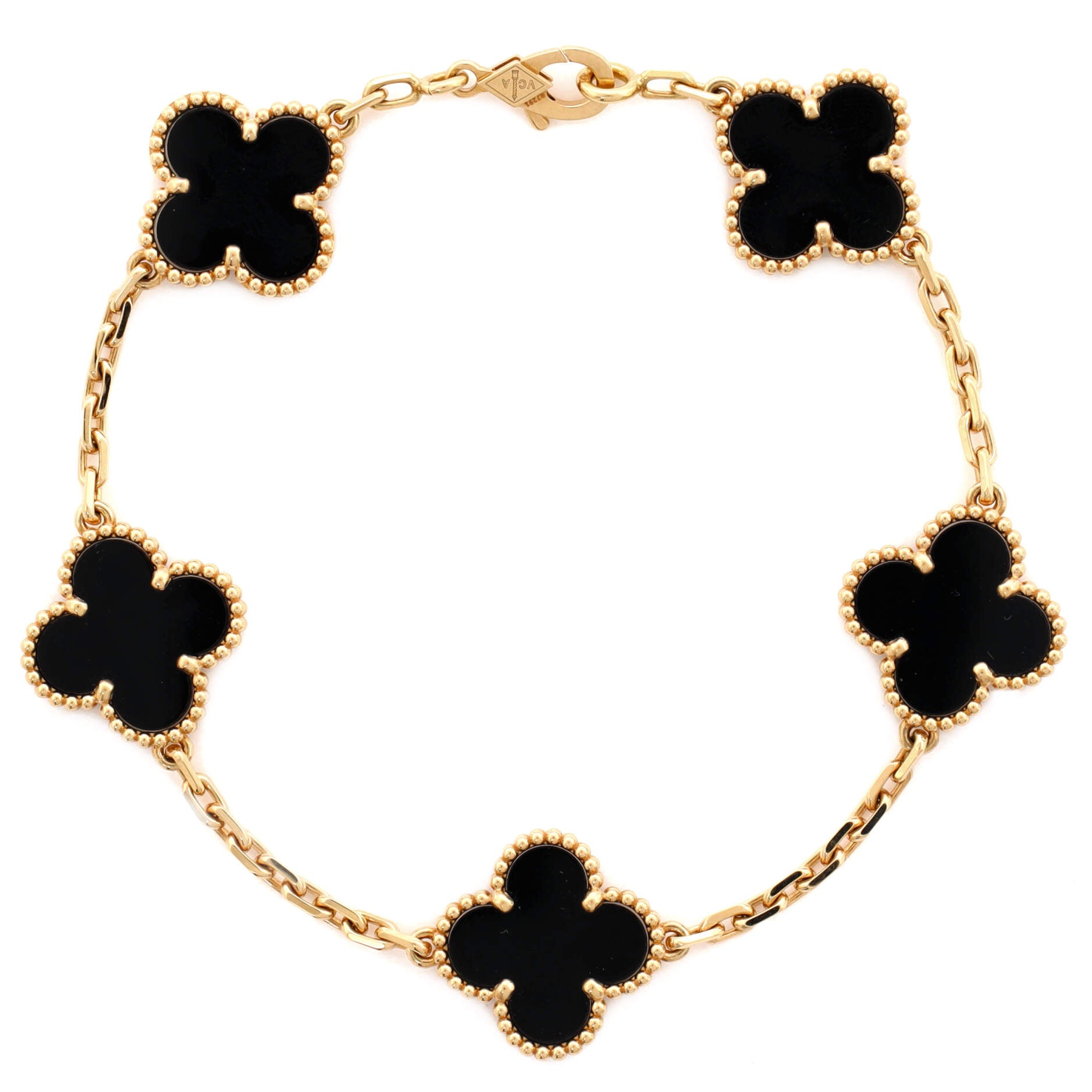 Vintage Alhambra 5 Motifs Bracelet 18K Yellow Gold and Onyx