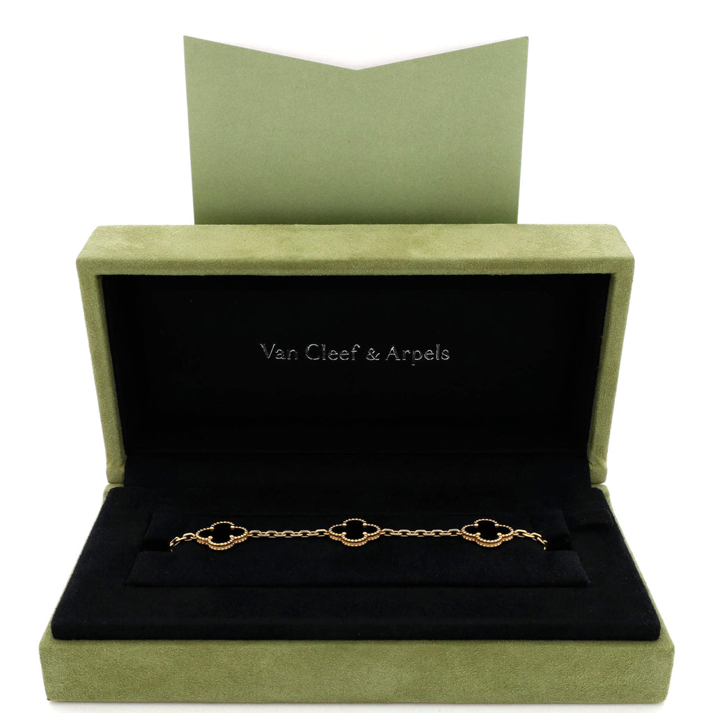 Vintage Alhambra 5 Motifs Bracelet 18K Yellow Gold and Onyx