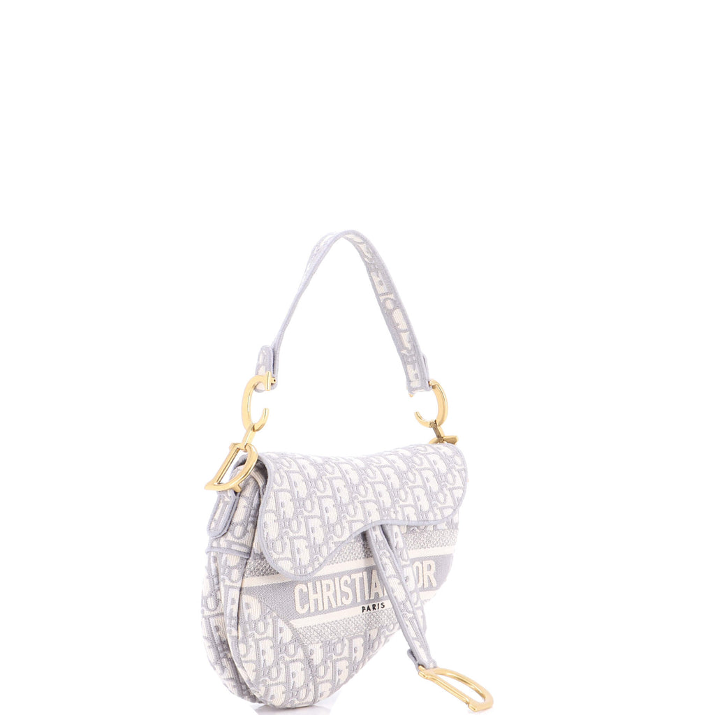 Saddle Handbag Logo Embroidered Oblique Canvas Medium