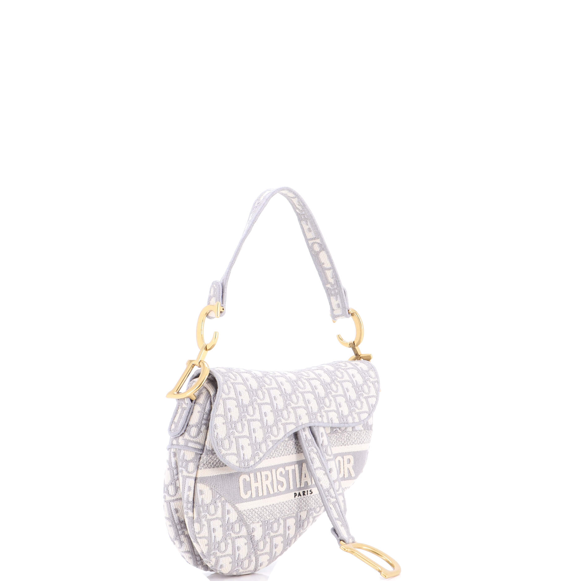 Saddle Handbag Logo Embroidered Oblique Canvas Medium