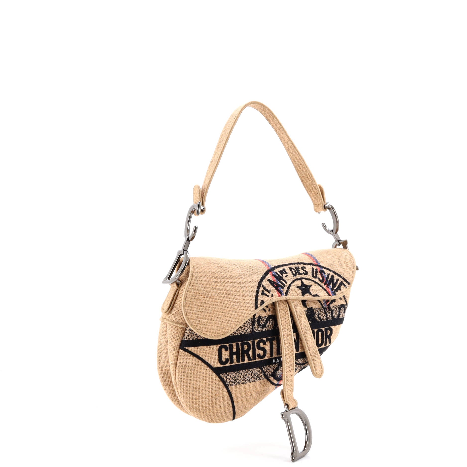Saddle Bag Embroidered Jute Canvas Medium