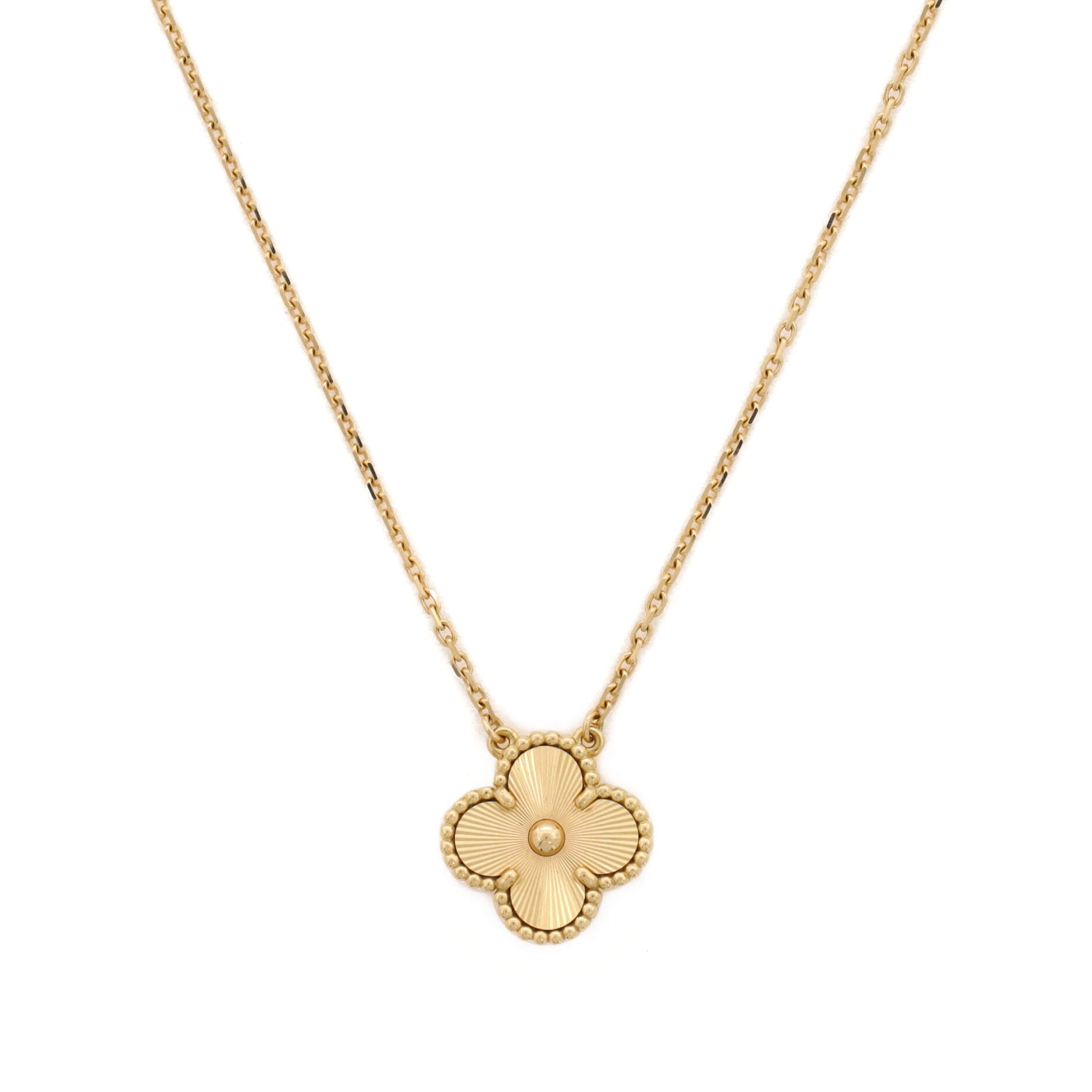 Vintage Alhambra Pendant Necklace Guilloche 18K Yellow Gold
